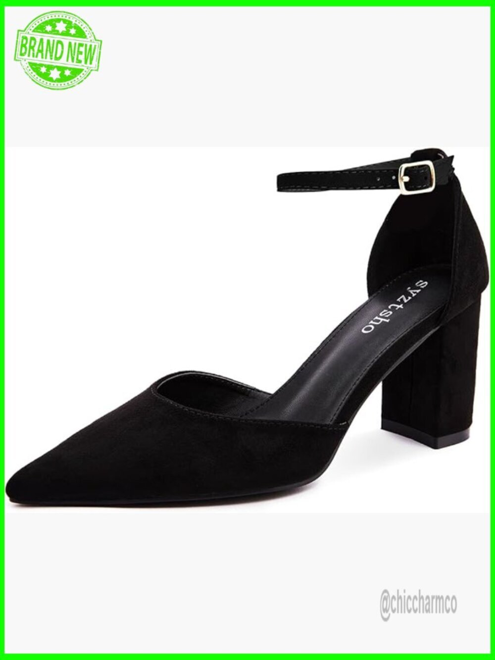 Closed Pointed Toe Chunky Heels Ankle Strap Dress Pumps Block Heel Shoes